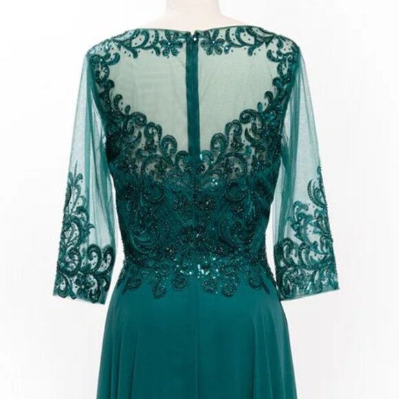 New A-Line Formal Long MOB Gown w/ 3/4 Sleeves & Rhinestones Embroidery TC M2722 - Picture 7 of 8